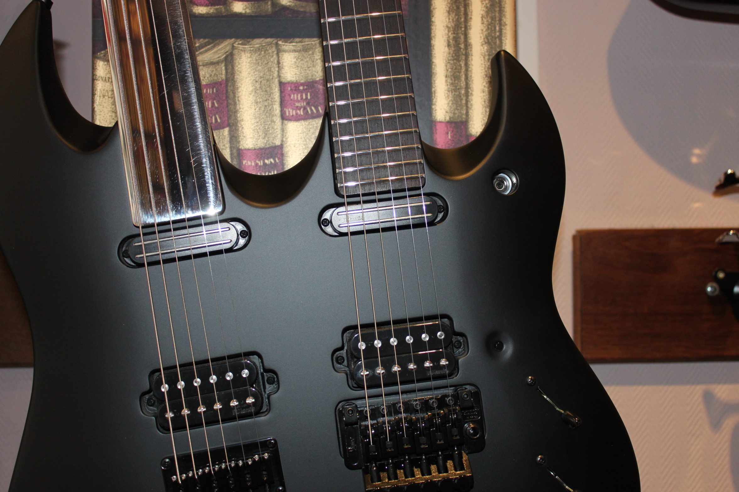 Guitare électrique à double manche noire JE, 4 cordes, basse, 6